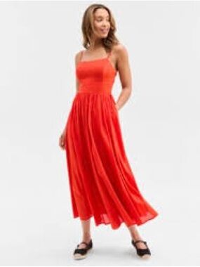 Spaghetti-Strap Red Midi Dress for Women